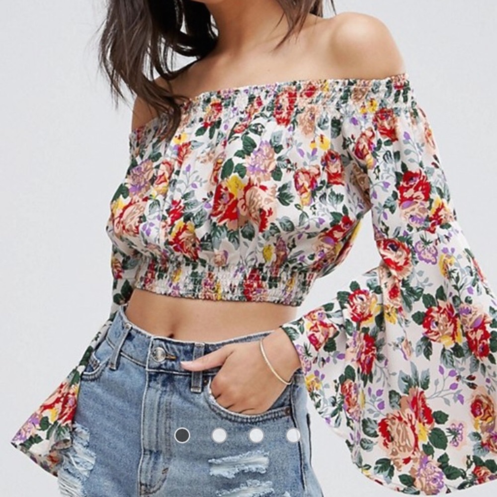 Boohoo Floral Crop Top with Bell Sleeves